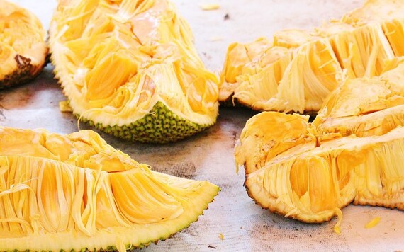 Fresh THAI JACKFRUIT Tropical Exotic Fruit. Crunchy Sweet Yellow Jackfruit